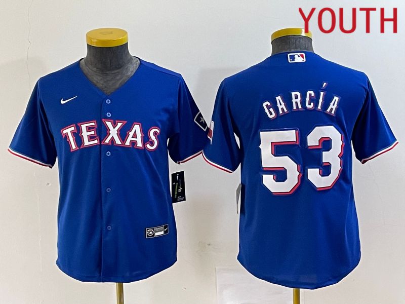 Youth Texas Rangers #53 Garcia Blue Game Nike 2023 MLB Jersey style 9